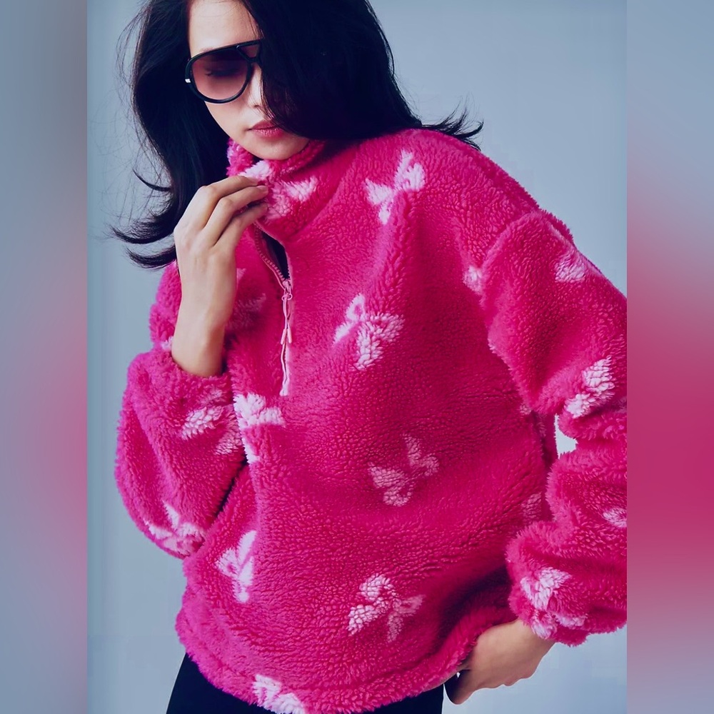 Anthropologie Beach Riot Pink Bow Fleece size Small NWT